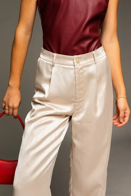 Cream Lurex Stripe Wide Pants