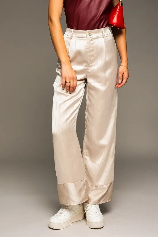 Cream Lurex Stripe Wide Pants