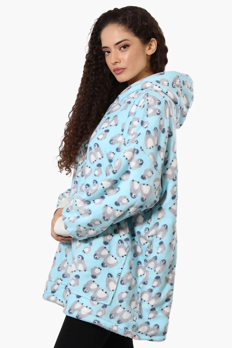 Cuddly Canuckies Penguin Pattern Oversized Pajama Hoodie - Blue