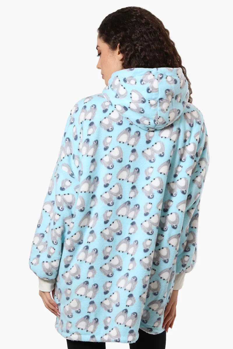 Cuddly Canuckies Penguin Pattern Oversized Pajama Hoodie - Blue