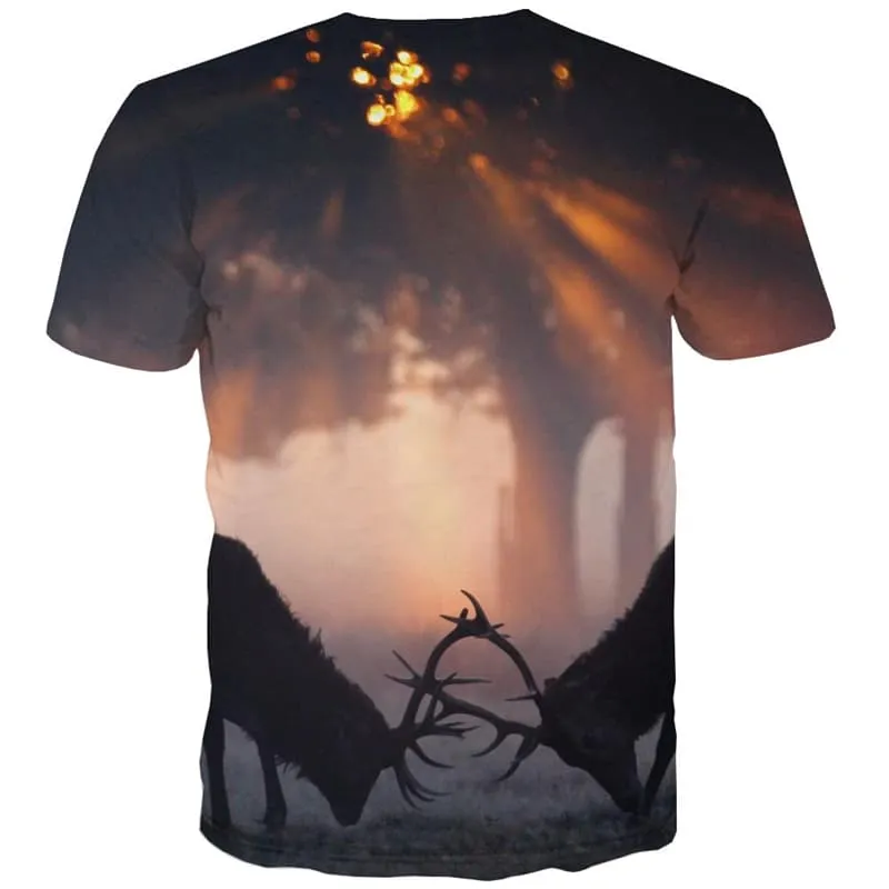 Deer T-shirt Men Animal T shirts Funny War Tshirt Anime Tree Tshirts Cool