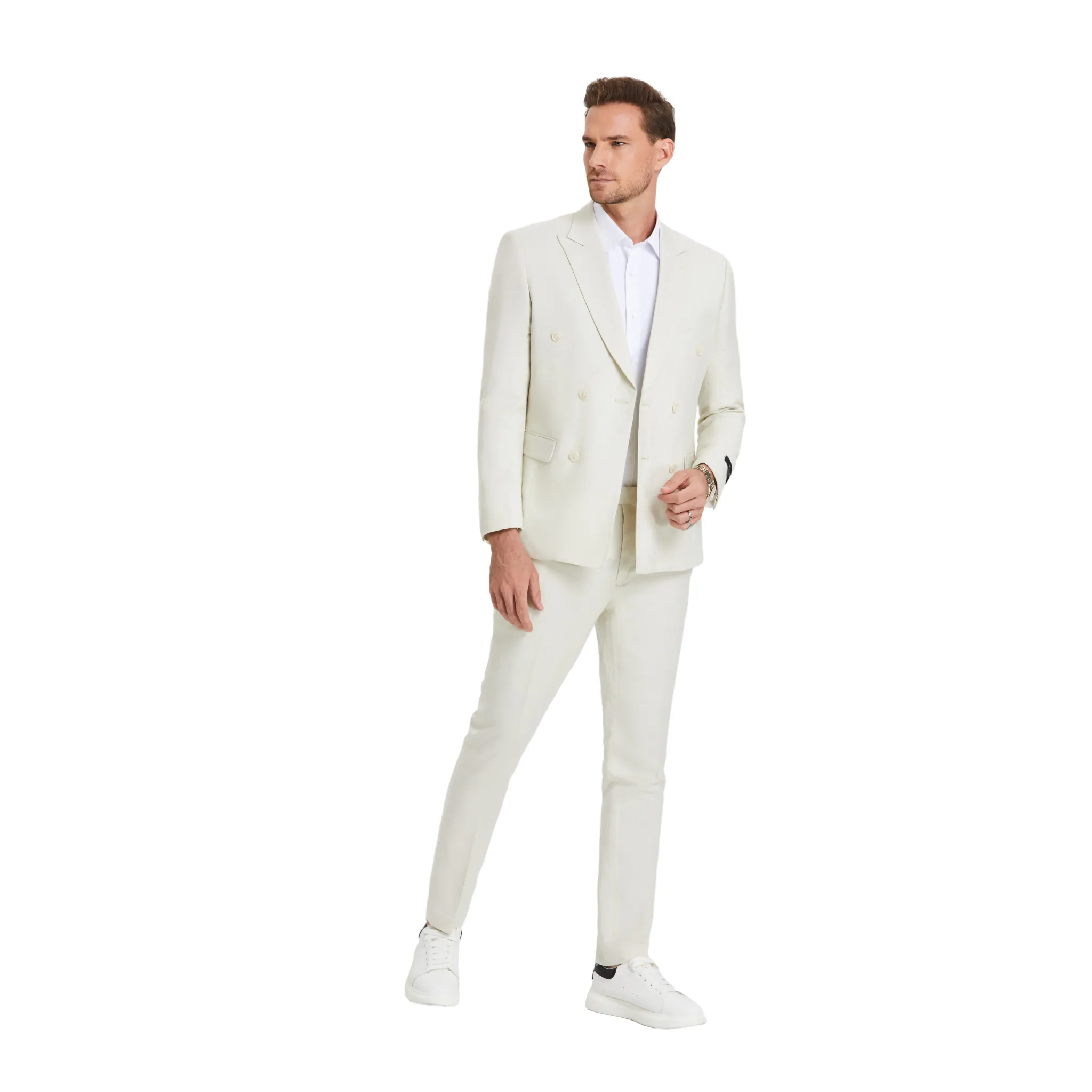 Elegant Cream Double-Breasted Suit - Summer Sophistication