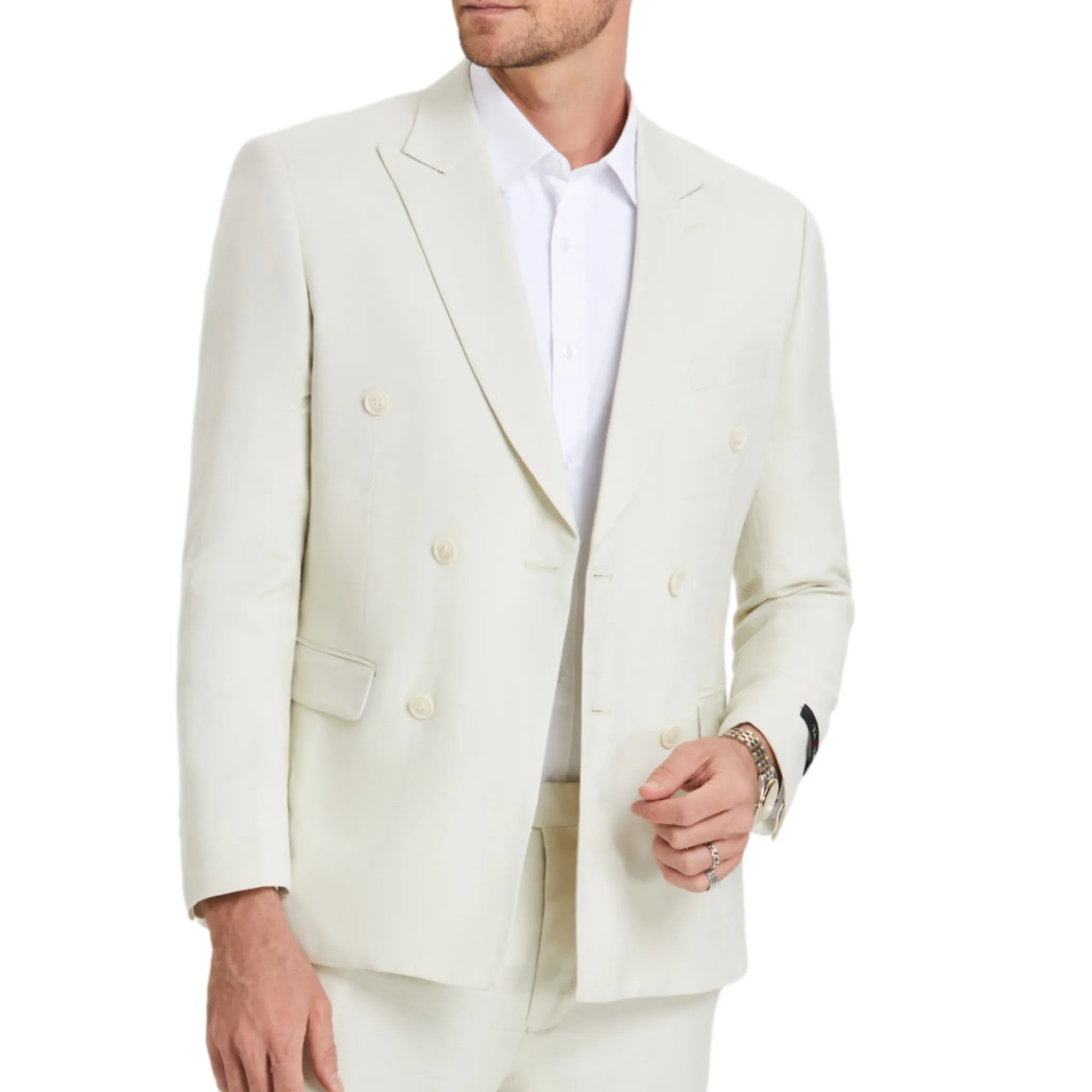 Elegant Cream Double-Breasted Suit - Summer Sophistication
