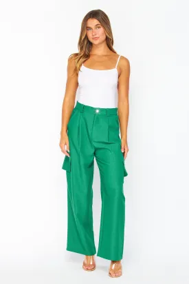 Ever Green Chanel Fabric Cargo Wide-leg Pants