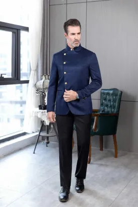 Fashion 2 Piece Men's Slim Fit Solid Color Stand Collar Suit (Blazer Pants）