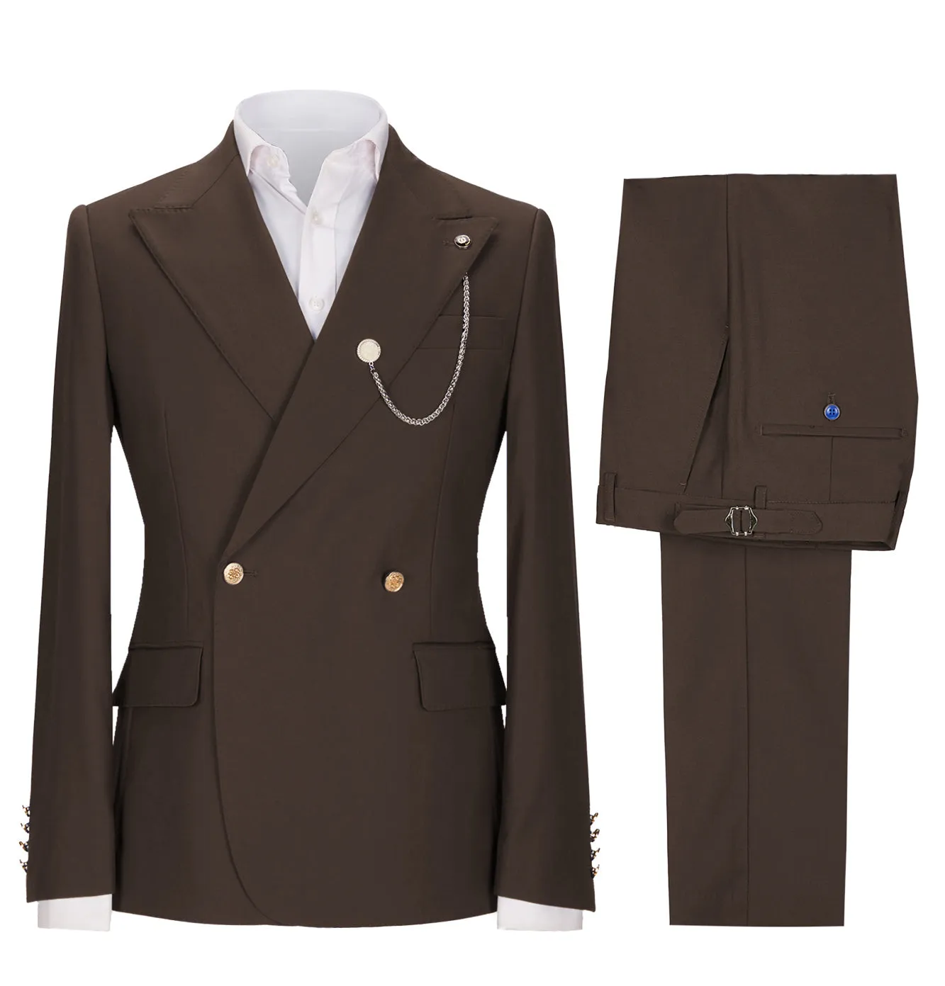 Fashion 2 Pieces Mens Suit Double Breasted Flat Peak Lapel Tuxedos (Blazer Pants)