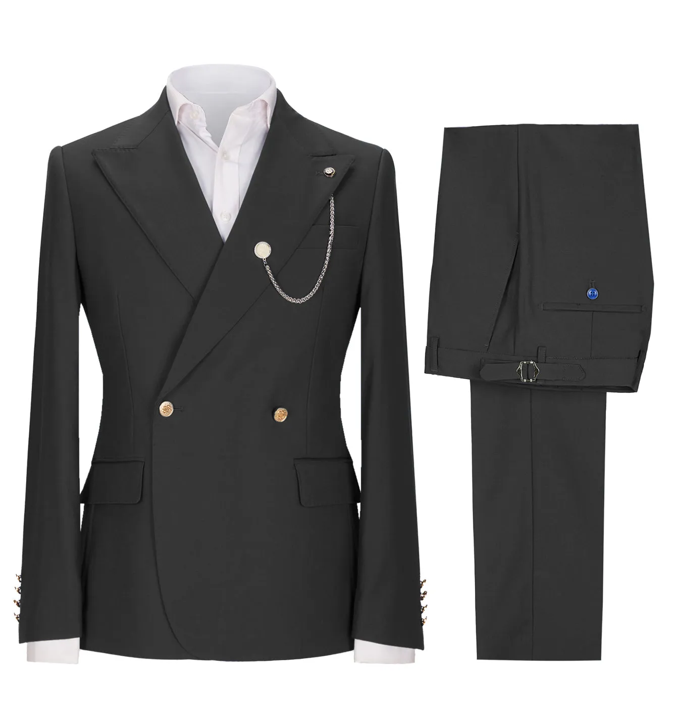 Fashion 2 Pieces Mens Suit Double Breasted Flat Peak Lapel Tuxedos (Blazer Pants)