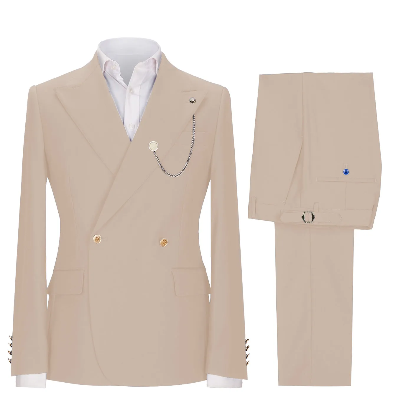 Fashion 2 Pieces Mens Suit Double Breasted Flat Peak Lapel Tuxedos (Blazer Pants)