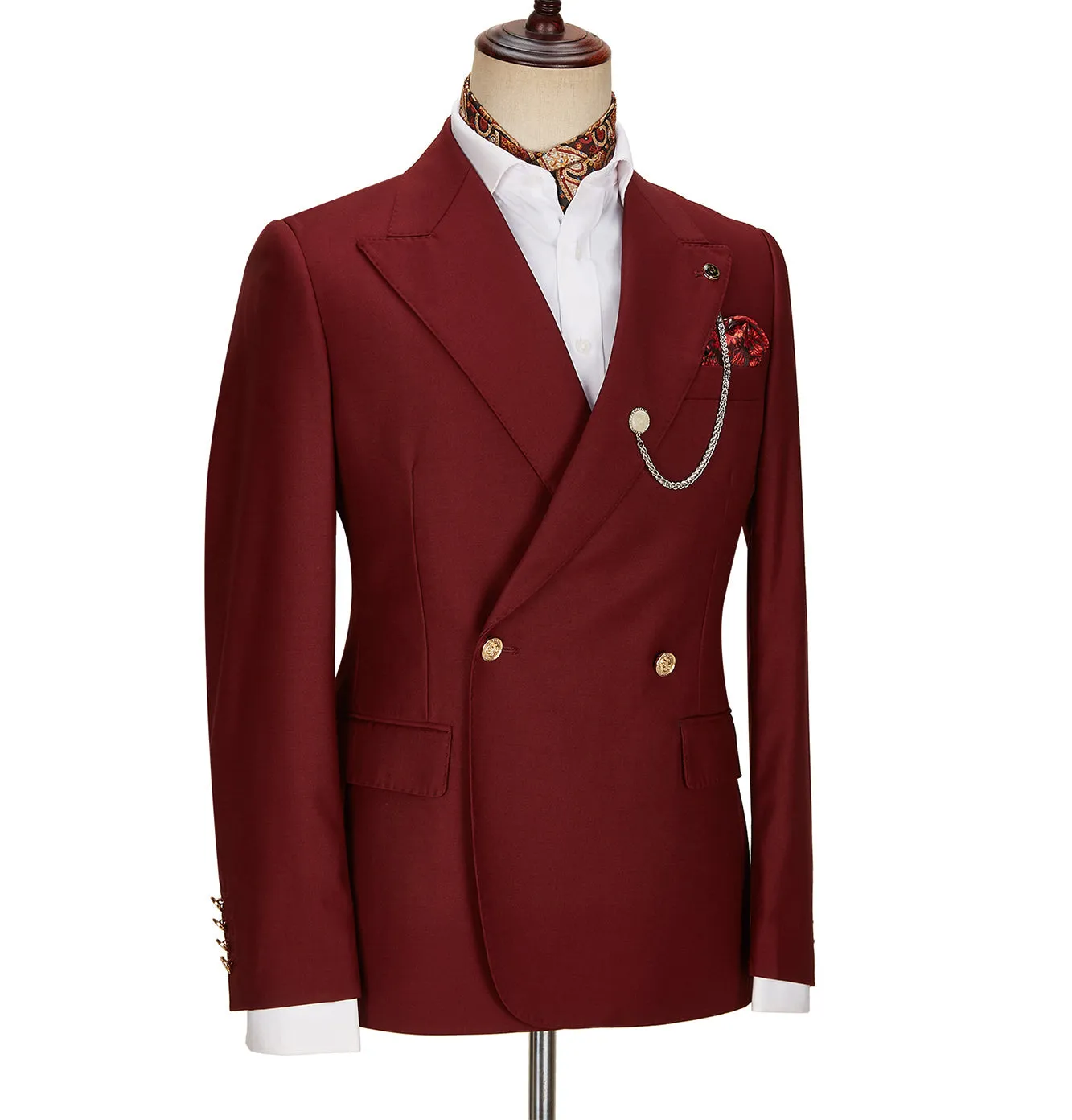 Fashion 2 Pieces Mens Suit Double Breasted Flat Peak Lapel Tuxedos (Blazer Pants)
