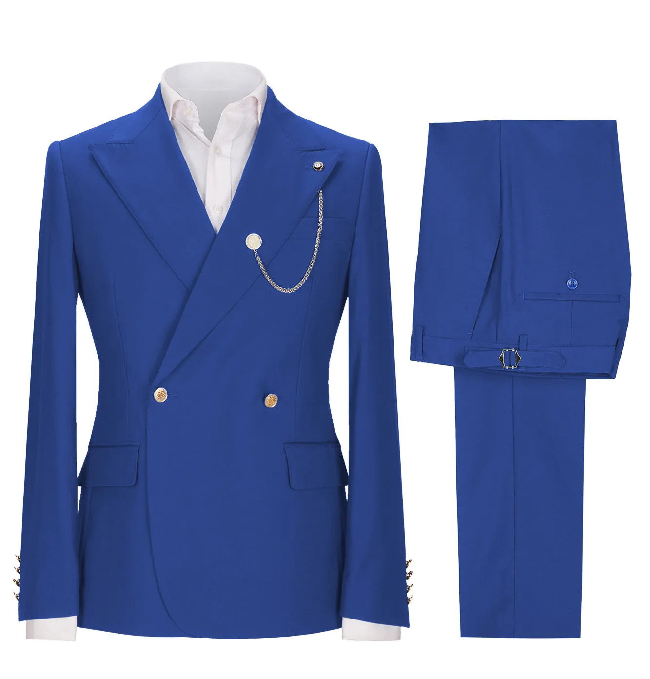 Fashion 2 Pieces Mens Suit Double Breasted Flat Peak Lapel Tuxedos (Blazer Pants)