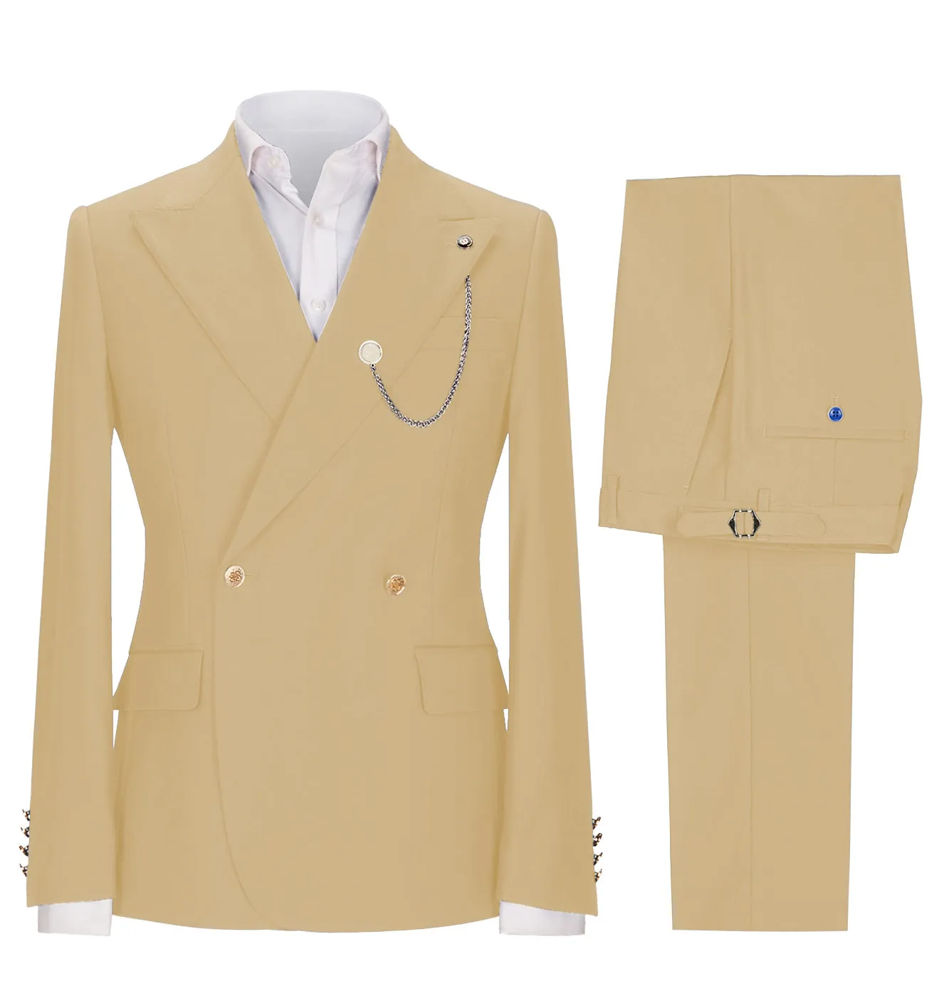 Fashion 2 Pieces Mens Suit Double Breasted Flat Peak Lapel Tuxedos (Blazer Pants)