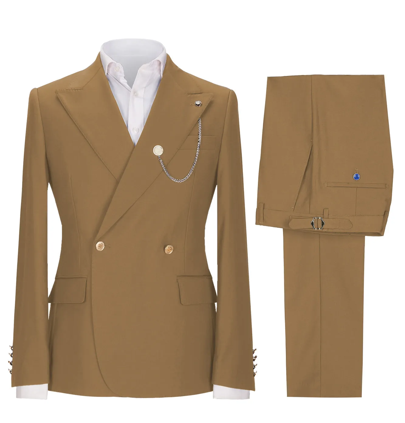Fashion 2 Pieces Mens Suit Double Breasted Flat Peak Lapel Tuxedos (Blazer Pants)