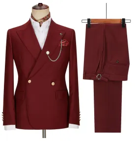 Fashion 2 Pieces Mens Suit Double Breasted Flat Peak Lapel Tuxedos (Blazer Pants)
