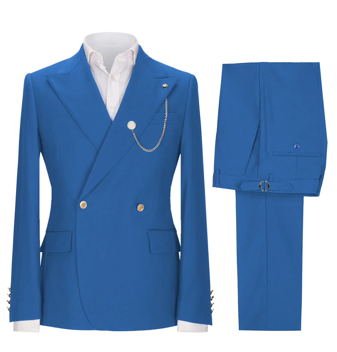 Fashion 2 Pieces Mens Suit Double Breasted Flat Peak Lapel Tuxedos (Blazer Pants)