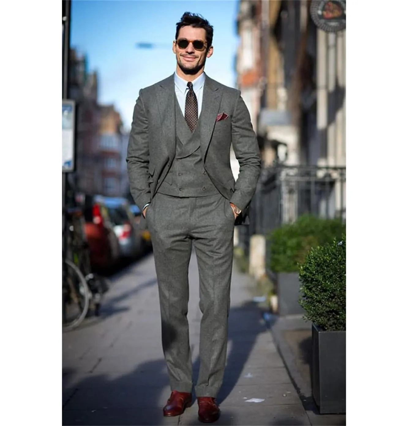 Fashion Men's 3 Piece Suit Tweed Peak Lapel Tuxedos (Blazer vest Pants)