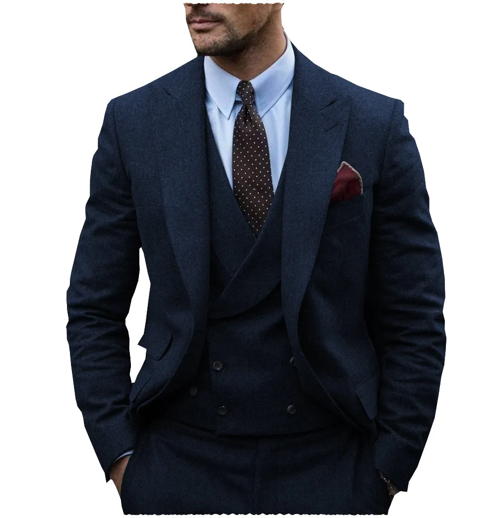 Fashion Men's 3 Piece Suit Tweed Peak Lapel Tuxedos (Blazer vest Pants)