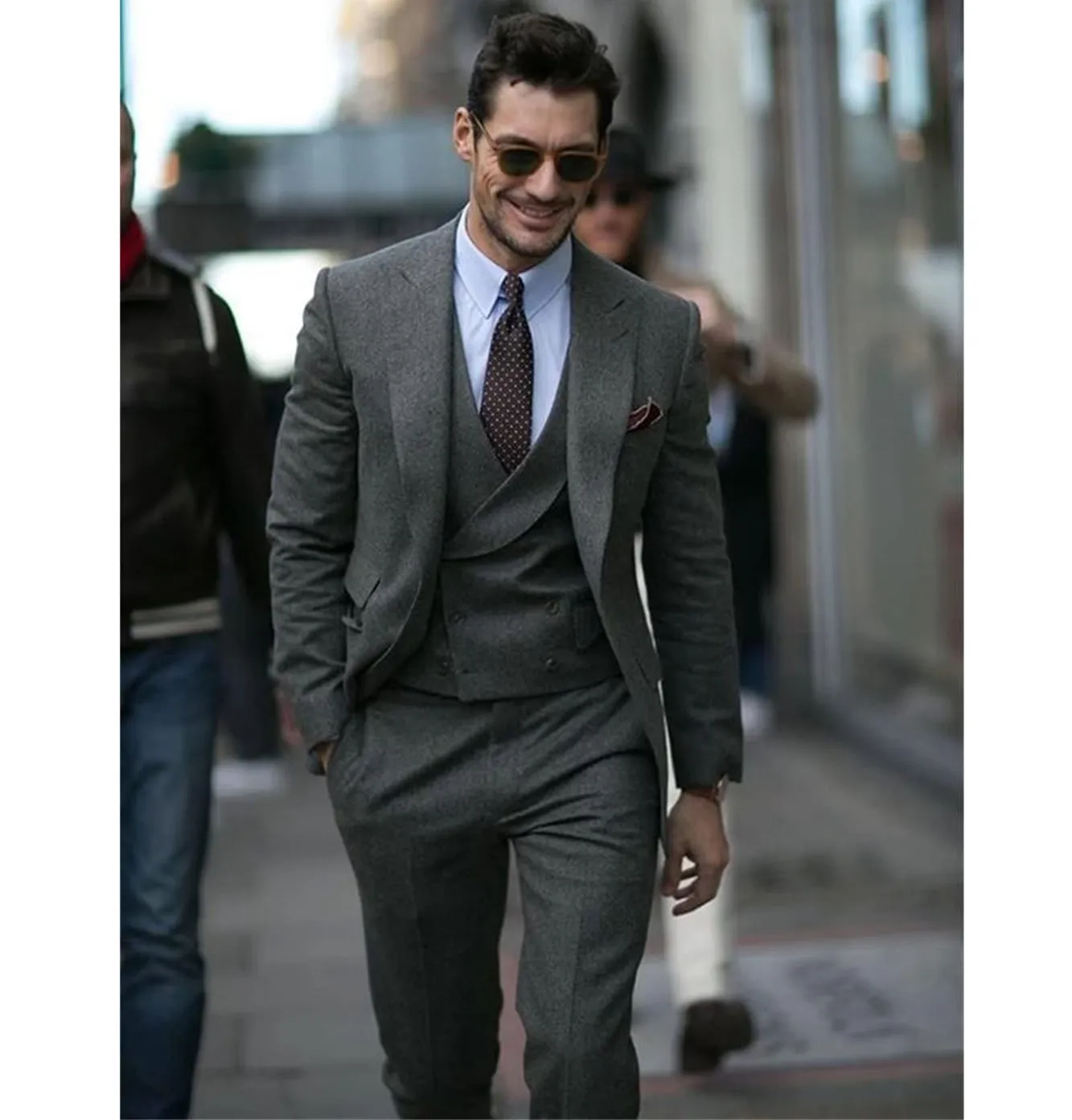 Fashion Men's 3 Piece Suit Tweed Peak Lapel Tuxedos (Blazer vest Pants)