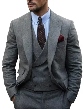 Fashion Men's 3 Piece Suit Tweed Peak Lapel Tuxedos (Blazer vest Pants)