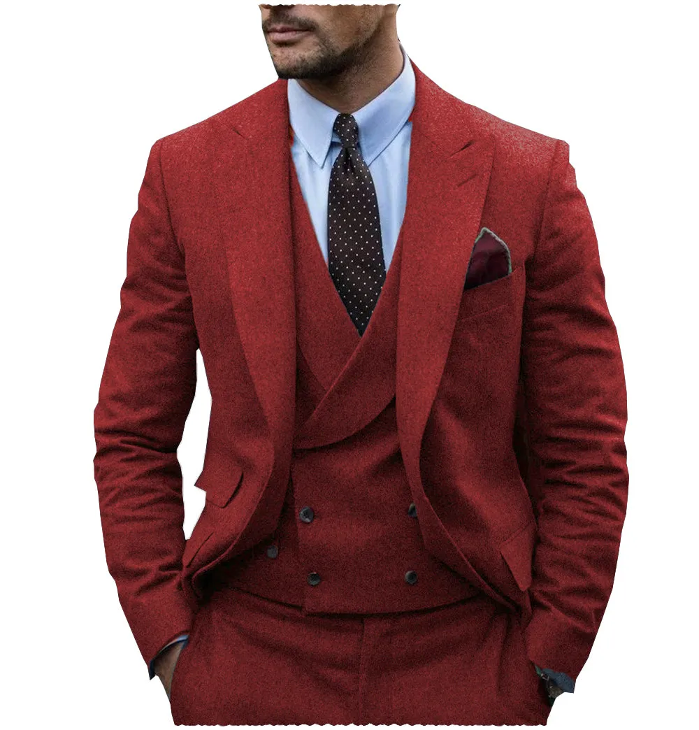 Fashion Men's 3 Piece Suit Tweed Peak Lapel Tuxedos (Blazer vest Pants)