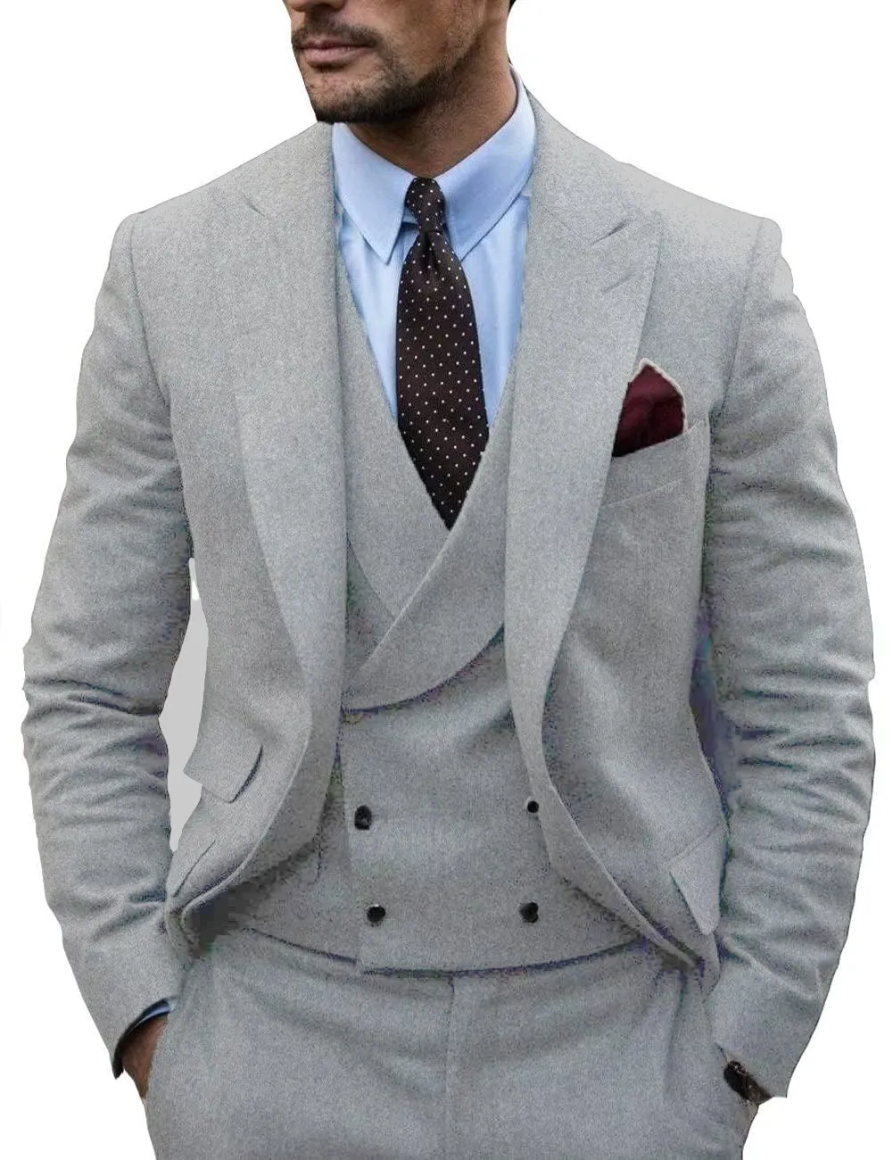 Fashion Men's 3 Piece Suit Tweed Peak Lapel Tuxedos (Blazer vest Pants)