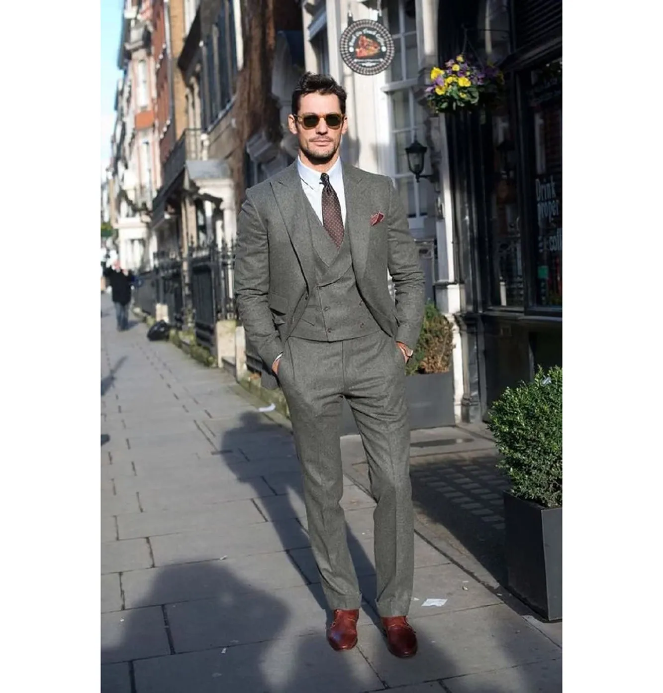 Fashion Men's 3 Piece Suit Tweed Peak Lapel Tuxedos (Blazer vest Pants)