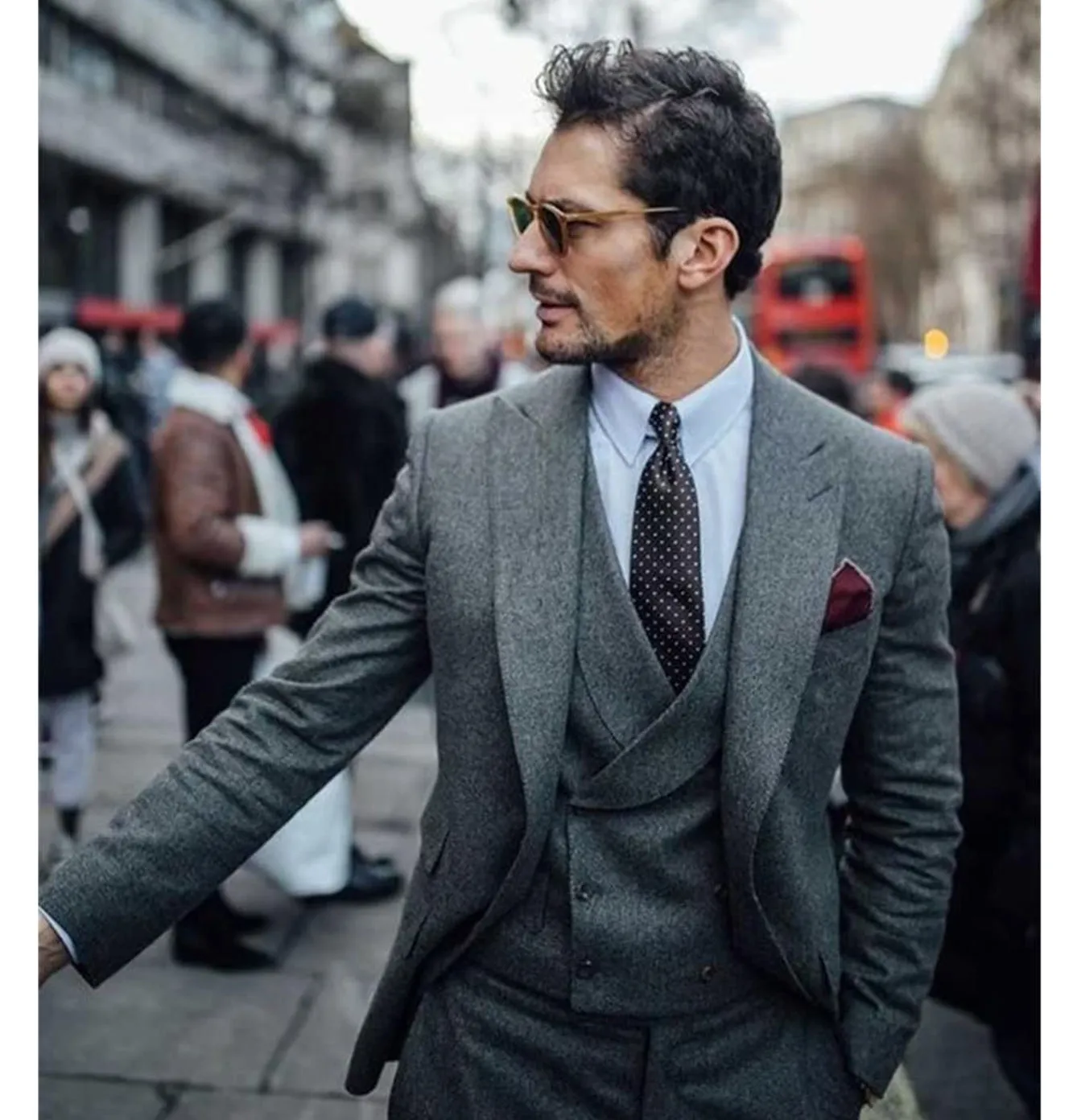 Fashion Men's 3 Piece Suit Tweed Peak Lapel Tuxedos (Blazer vest Pants)