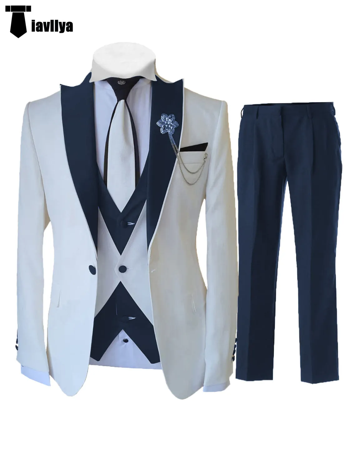 Fashion Men's 3 Pieces Classic Flat Peak Lapel Tuxedos For Wedding (Blazer vest Pants)