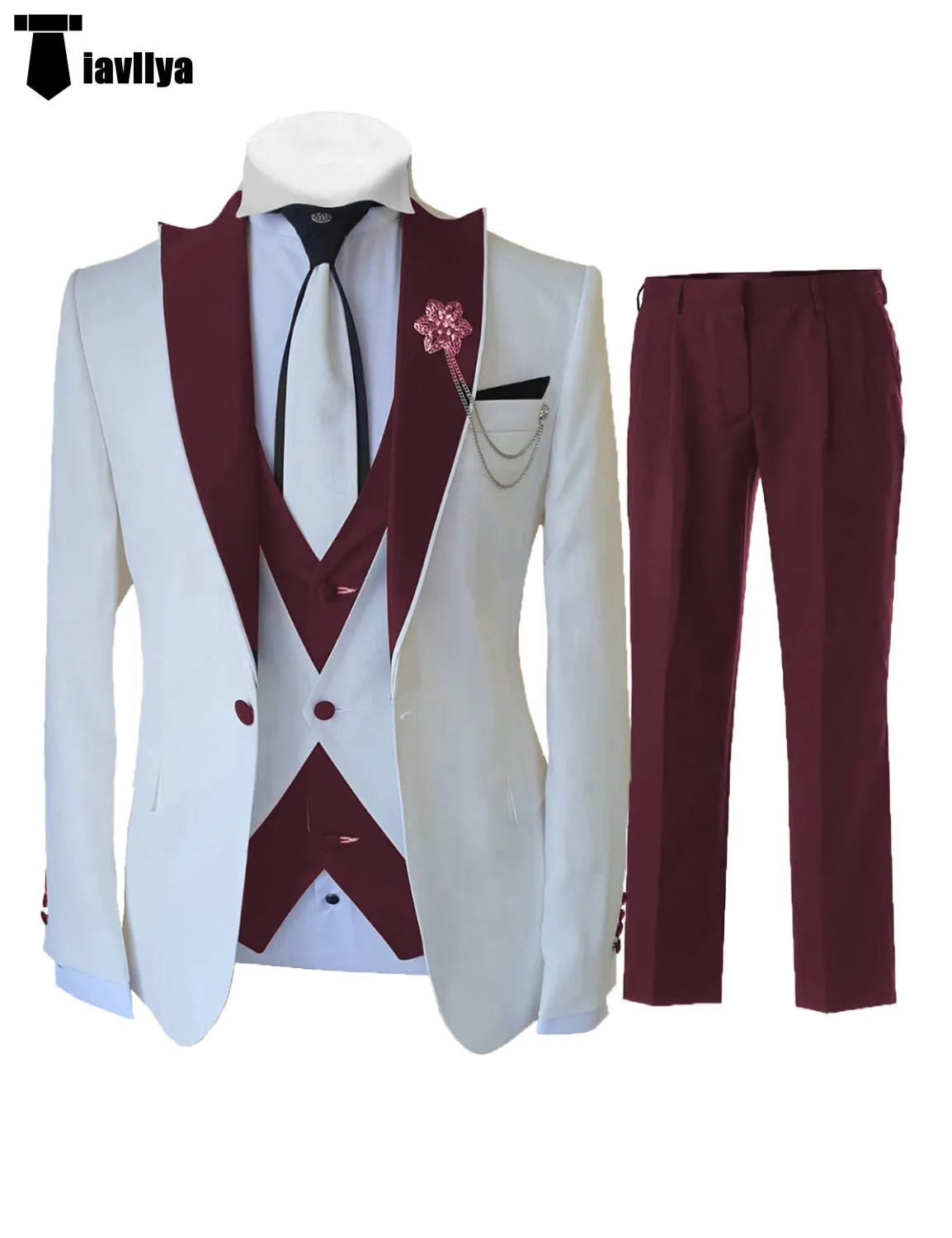 Fashion Men's 3 Pieces Classic Flat Peak Lapel Tuxedos For Wedding (Blazer vest Pants)