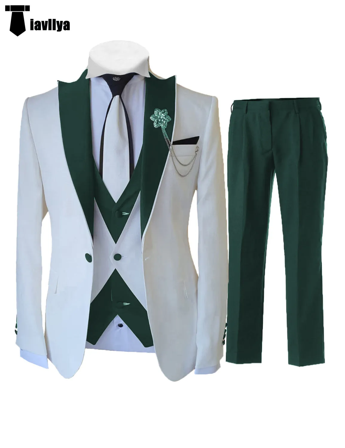 Fashion Men's 3 Pieces Classic Flat Peak Lapel Tuxedos For Wedding (Blazer vest Pants)
