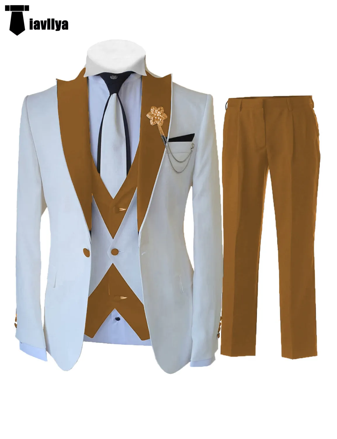 Fashion Men's 3 Pieces Classic Flat Peak Lapel Tuxedos For Wedding (Blazer vest Pants)