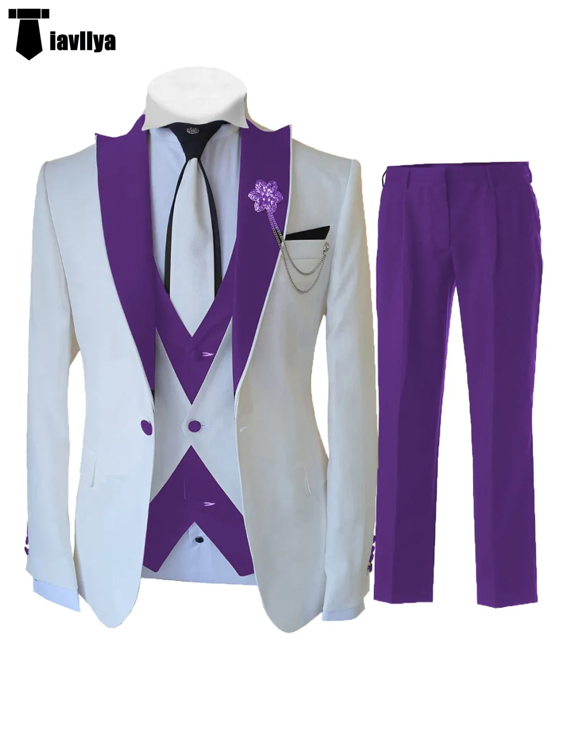 Fashion Men's 3 Pieces Classic Flat Peak Lapel Tuxedos For Wedding (Blazer vest Pants)