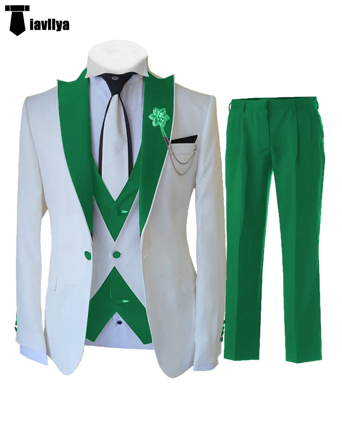 Fashion Men's 3 Pieces Classic Flat Peak Lapel Tuxedos For Wedding (Blazer vest Pants)