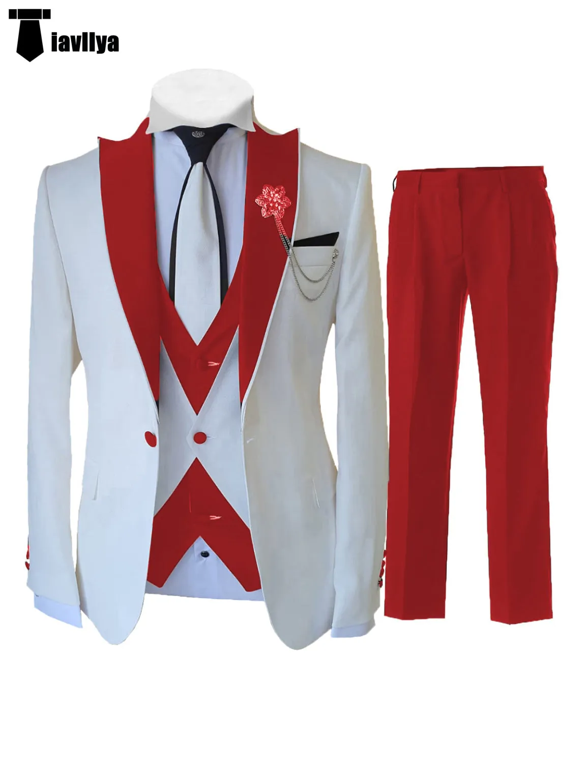 Fashion Men's 3 Pieces Classic Flat Peak Lapel Tuxedos For Wedding (Blazer vest Pants)
