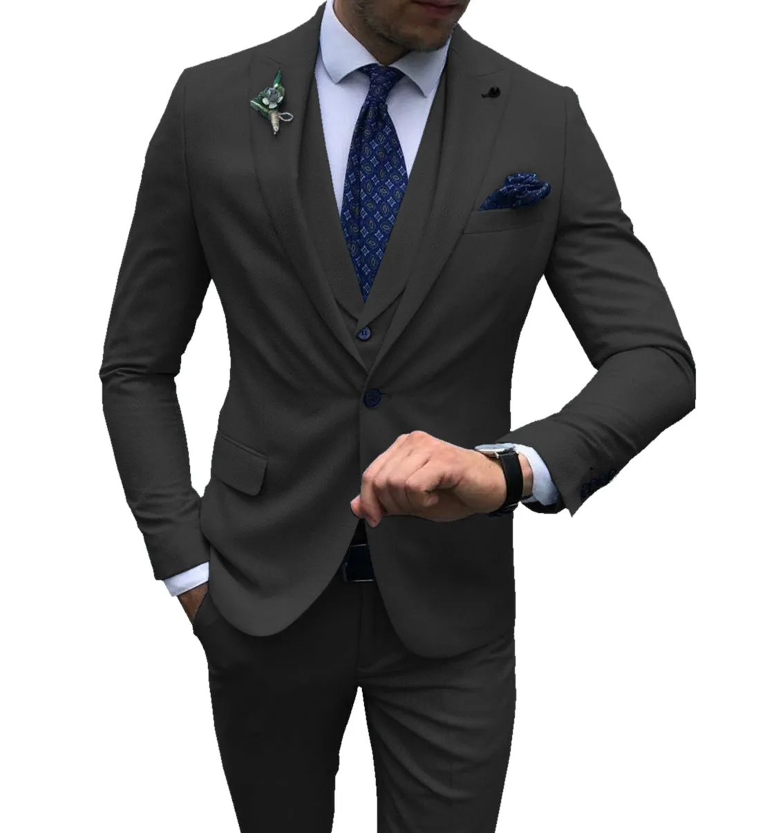 Fashion Men's 3 Pieces Mens Suit Peak Lapel Flat Tuxedos (Blazer vest Pants)