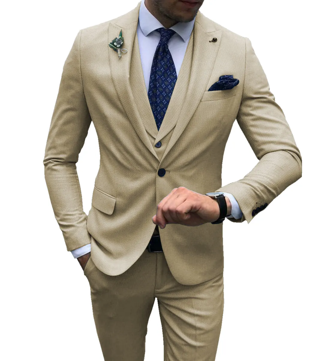 Fashion Men's 3 Pieces Mens Suit Peak Lapel Flat Tuxedos (Blazer vest Pants)