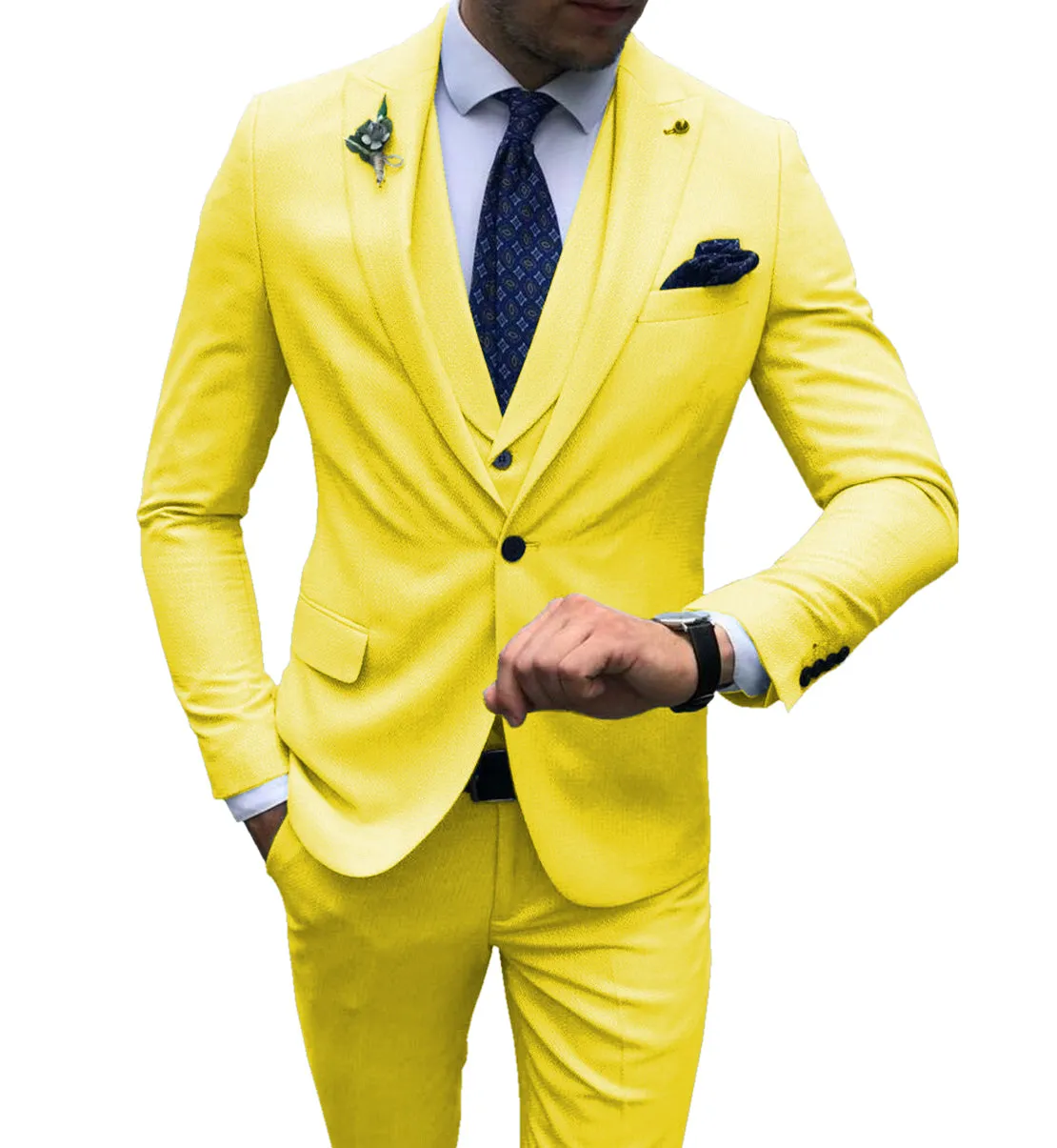 Fashion Men's 3 Pieces Mens Suit Peak Lapel Flat Tuxedos (Blazer vest Pants)