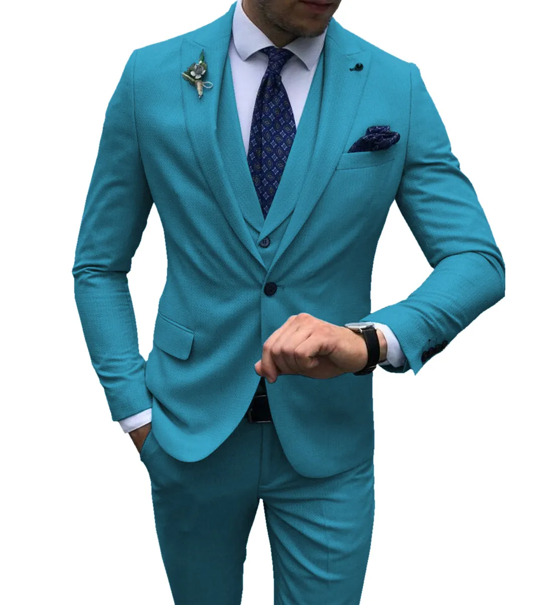 Fashion Men's 3 Pieces Mens Suit Peak Lapel Flat Tuxedos (Blazer vest Pants)