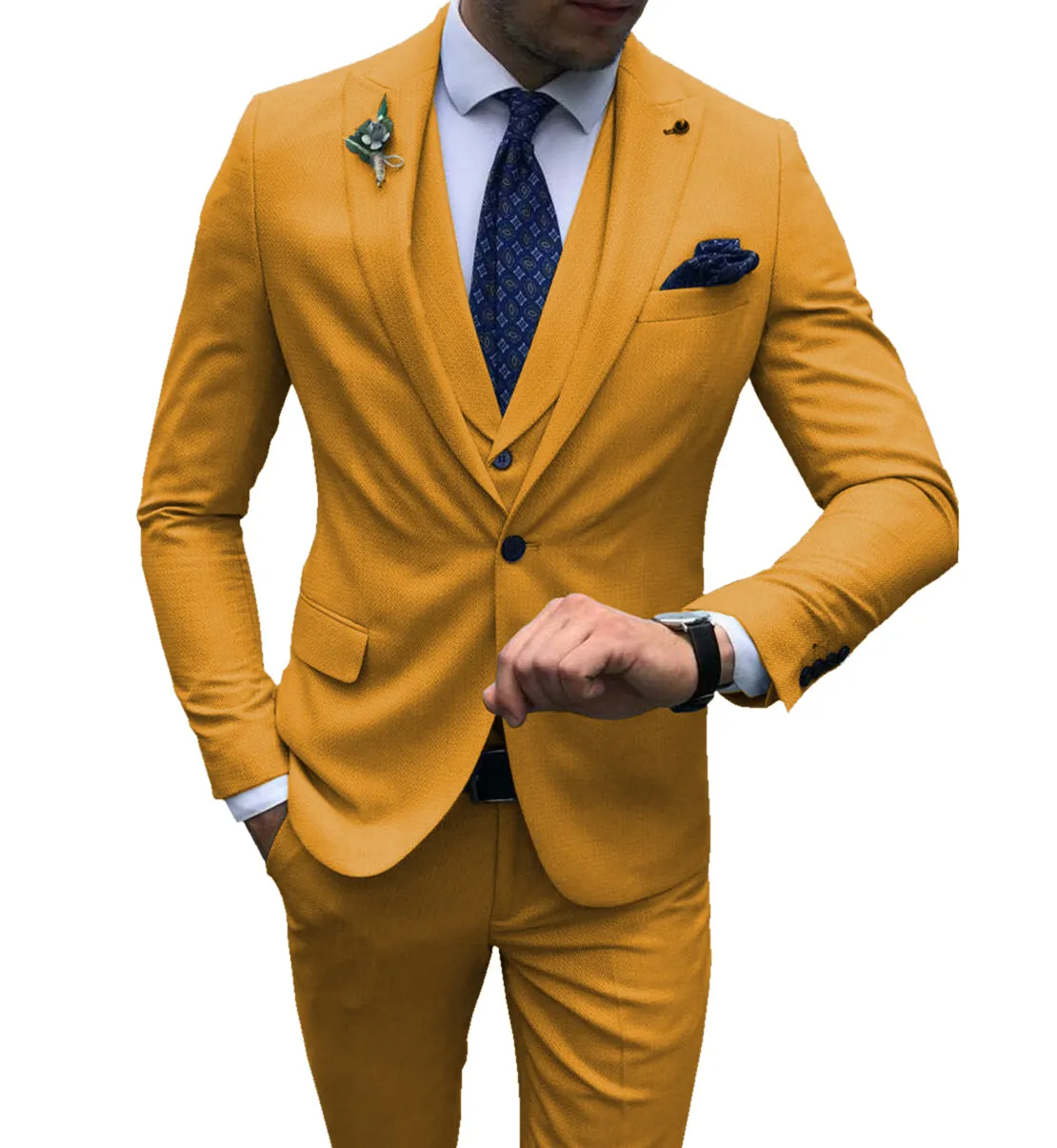 Fashion Men's 3 Pieces Mens Suit Peak Lapel Flat Tuxedos (Blazer vest Pants)