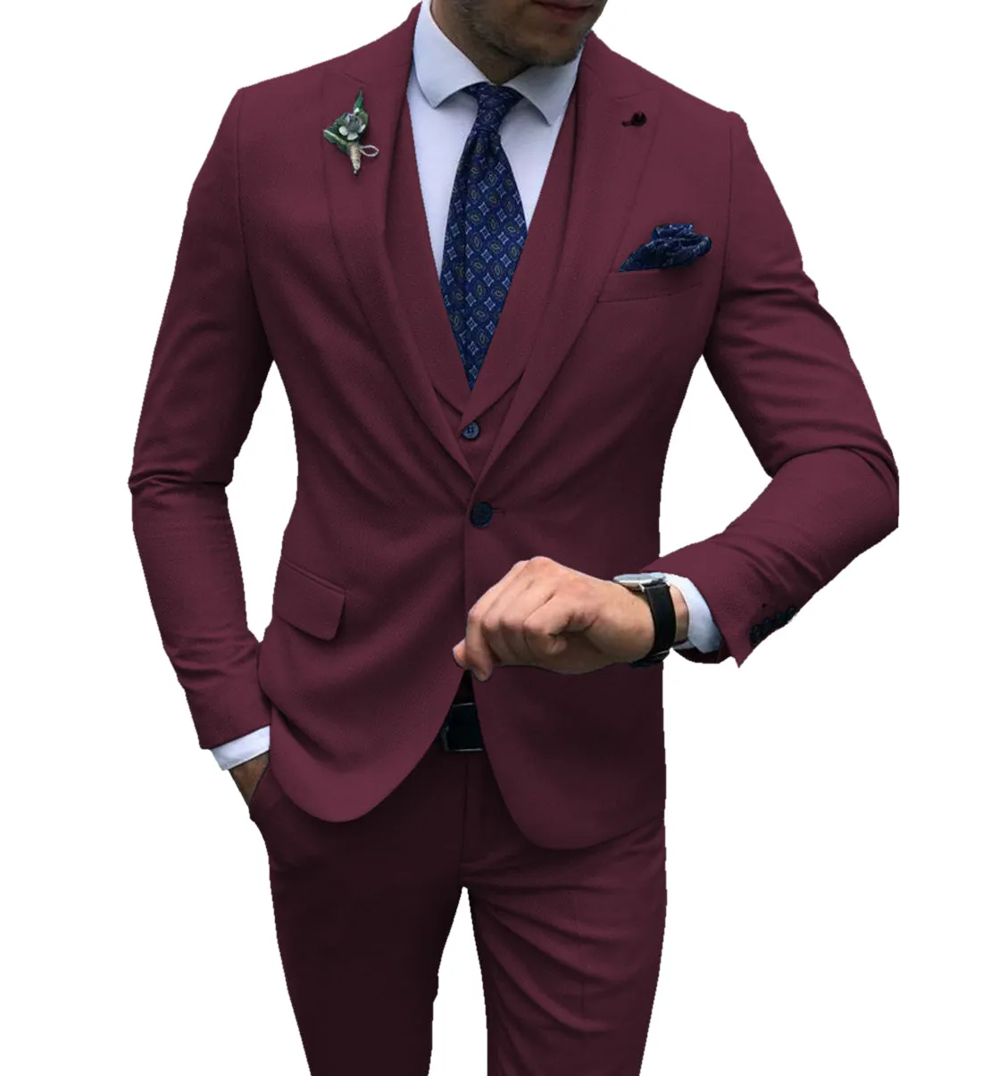 Fashion Men's 3 Pieces Mens Suit Peak Lapel Flat Tuxedos (Blazer vest Pants)