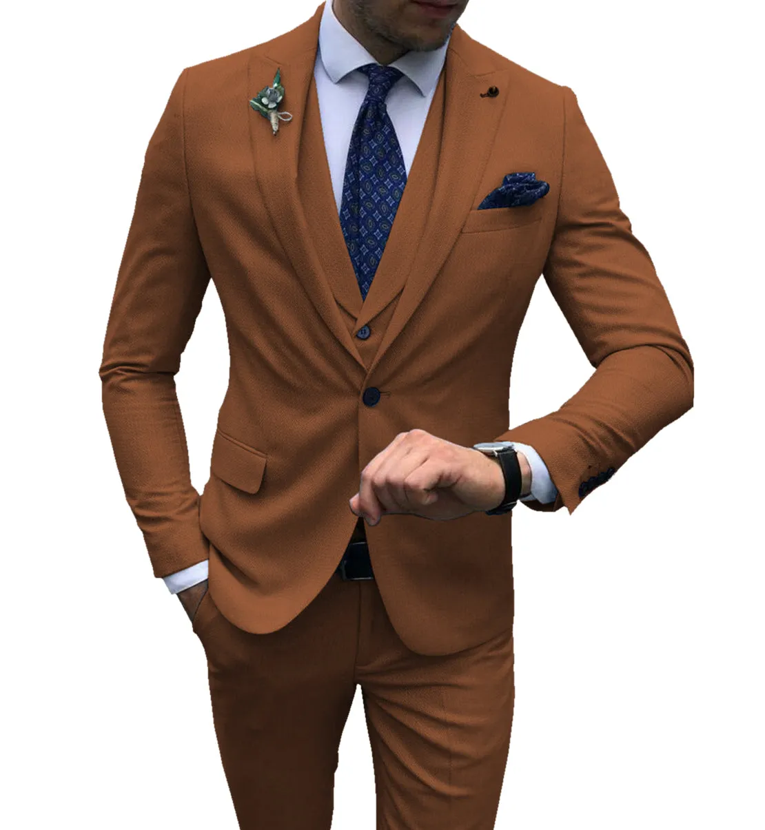 Fashion Men's 3 Pieces Mens Suit Peak Lapel Flat Tuxedos (Blazer vest Pants)