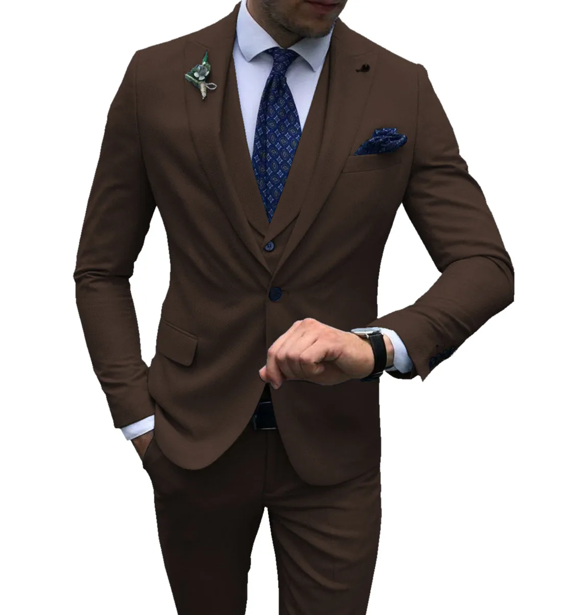 Fashion Men's 3 Pieces Mens Suit Peak Lapel Flat Tuxedos (Blazer vest Pants)