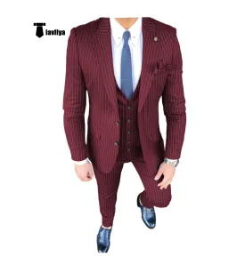 Fashion Men's 3 Pieces Slim Fit Striped Peak Lapel Tuxedos (Blazer vest Pants)
