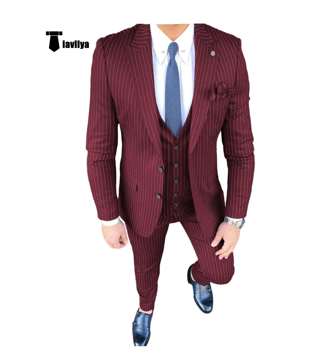 Fashion Men's 3 Pieces Slim Fit Striped Peak Lapel Tuxedos (Blazer vest Pants)