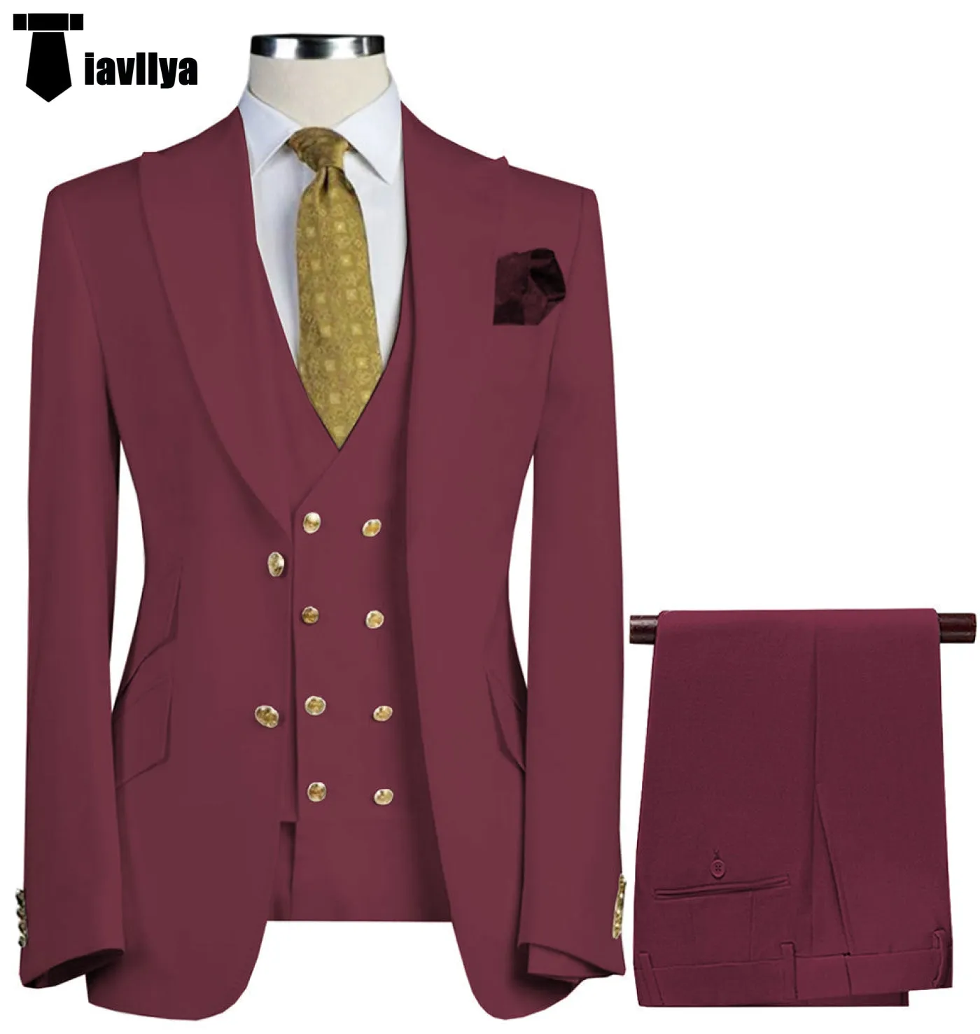 Fashion Men's Suit 3 Piece Peak Lapel Flat Tuxedo Wedding (Blazer   Vest   Pants)