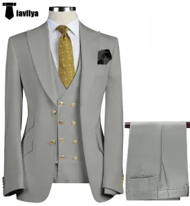 Fashion Men's Suit 3 Piece Peak Lapel Flat Tuxedo Wedding (Blazer   Vest   Pants)