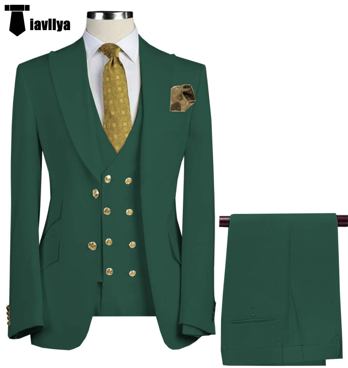 Fashion Men's Suit 3 Piece Peak Lapel Flat Tuxedo Wedding (Blazer   Vest   Pants)