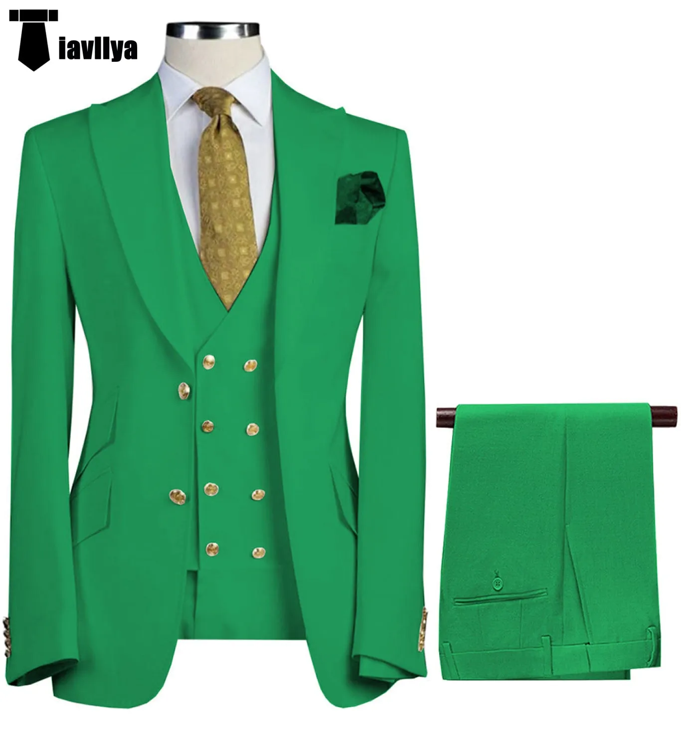 Fashion Men's Suit 3 Piece Peak Lapel Flat Tuxedo Wedding (Blazer   Vest   Pants)