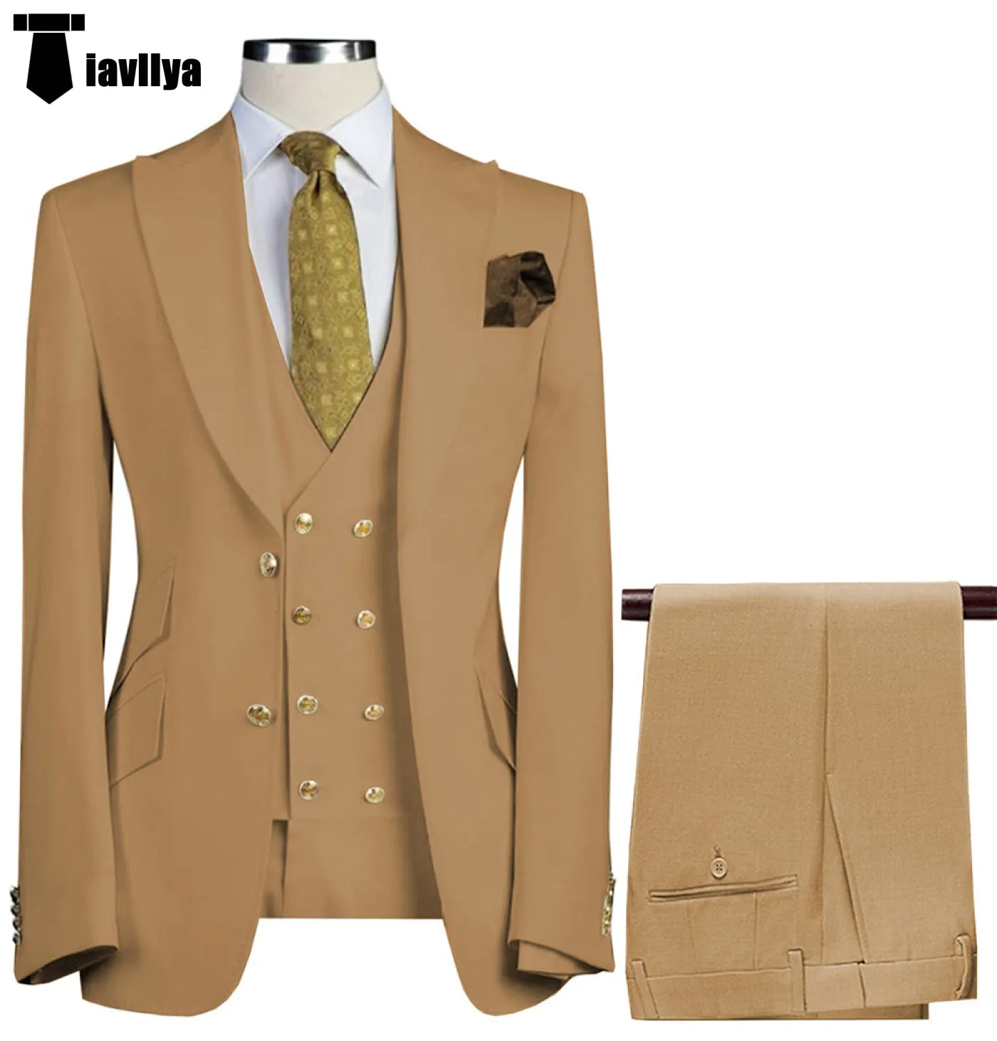 Fashion Men's Suit 3 Piece Peak Lapel Flat Tuxedo Wedding (Blazer   Vest   Pants)