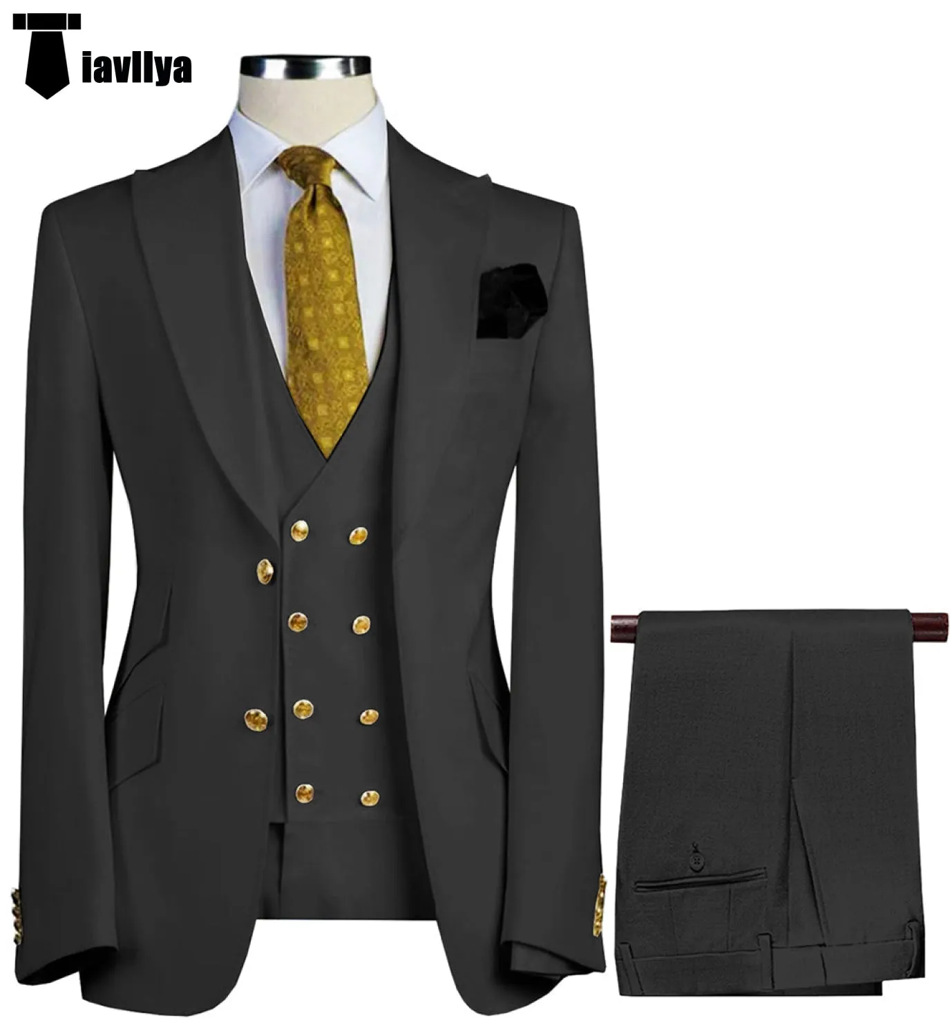 Fashion Men's Suit 3 Piece Peak Lapel Flat Tuxedo Wedding (Blazer   Vest   Pants)