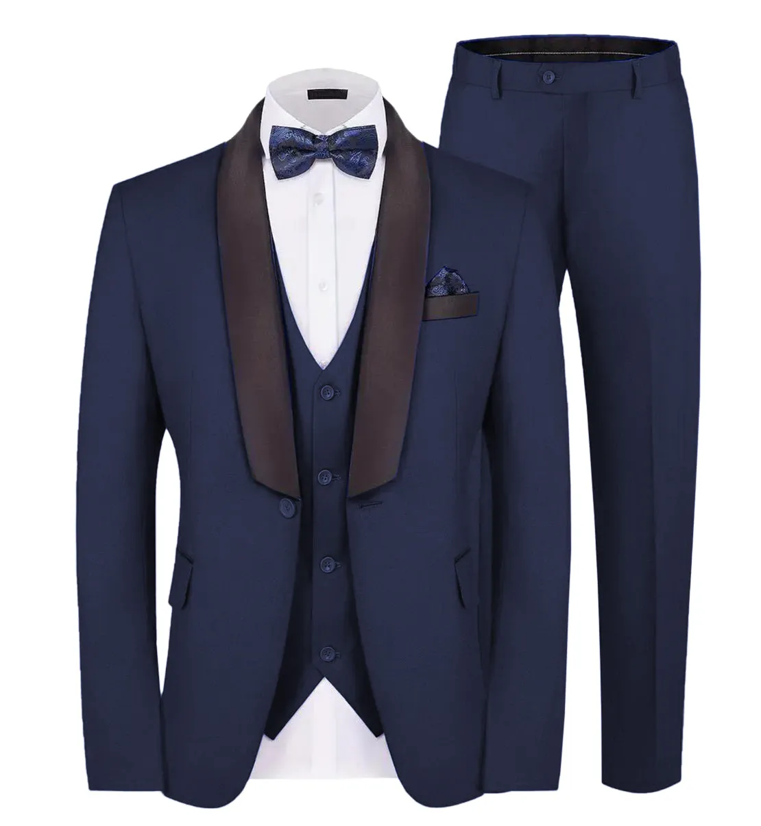Fashion Men's Suit Flat 3 Pieces Shawl Lapel Tuxedo For Prom (Blazer vest Pants)